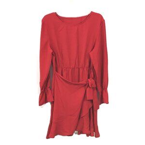 Wrap Dress Ruffle Sleeve Red L